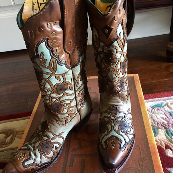 Corral Shoes - CORRAL WOMENS GREEN/MAPLE COWBOY BOOTS...SZ 7 1/2